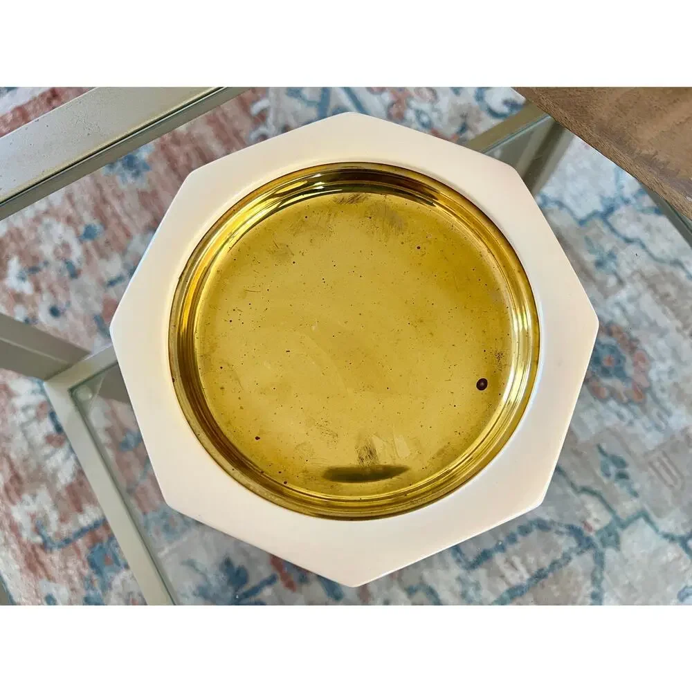 Vintage Made in Italy Brass Plates with Cream Octagon Frame, Set Of 3, MCM
